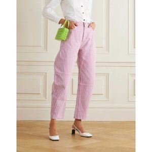 GANNI Pink & White Striped Organic High-Rise Tapered Jeans